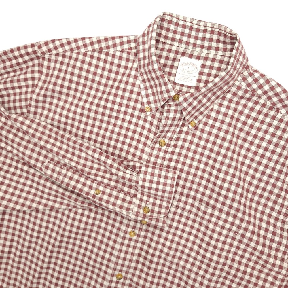 Brooks Brothers Shirt Mens L Red Check Long Sleeve Button Down Cotton Casual